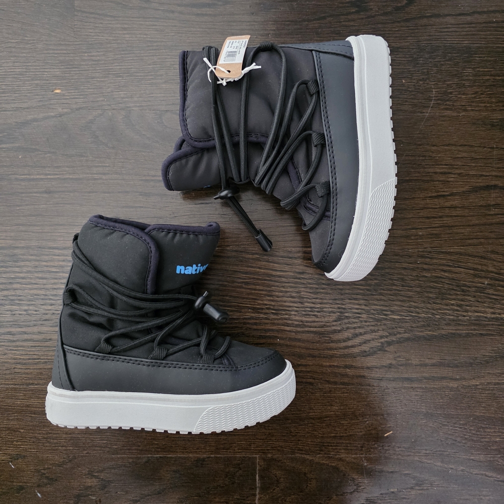 Native Kids Black and White Winter Boots